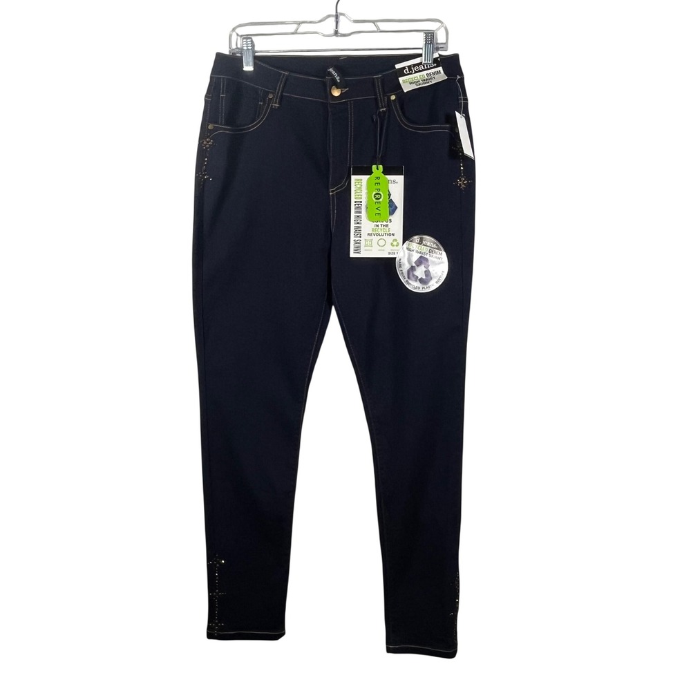 d.jeans High Waist Skinny Jeans Womens Dark Wash Studded Recycled Denim 14